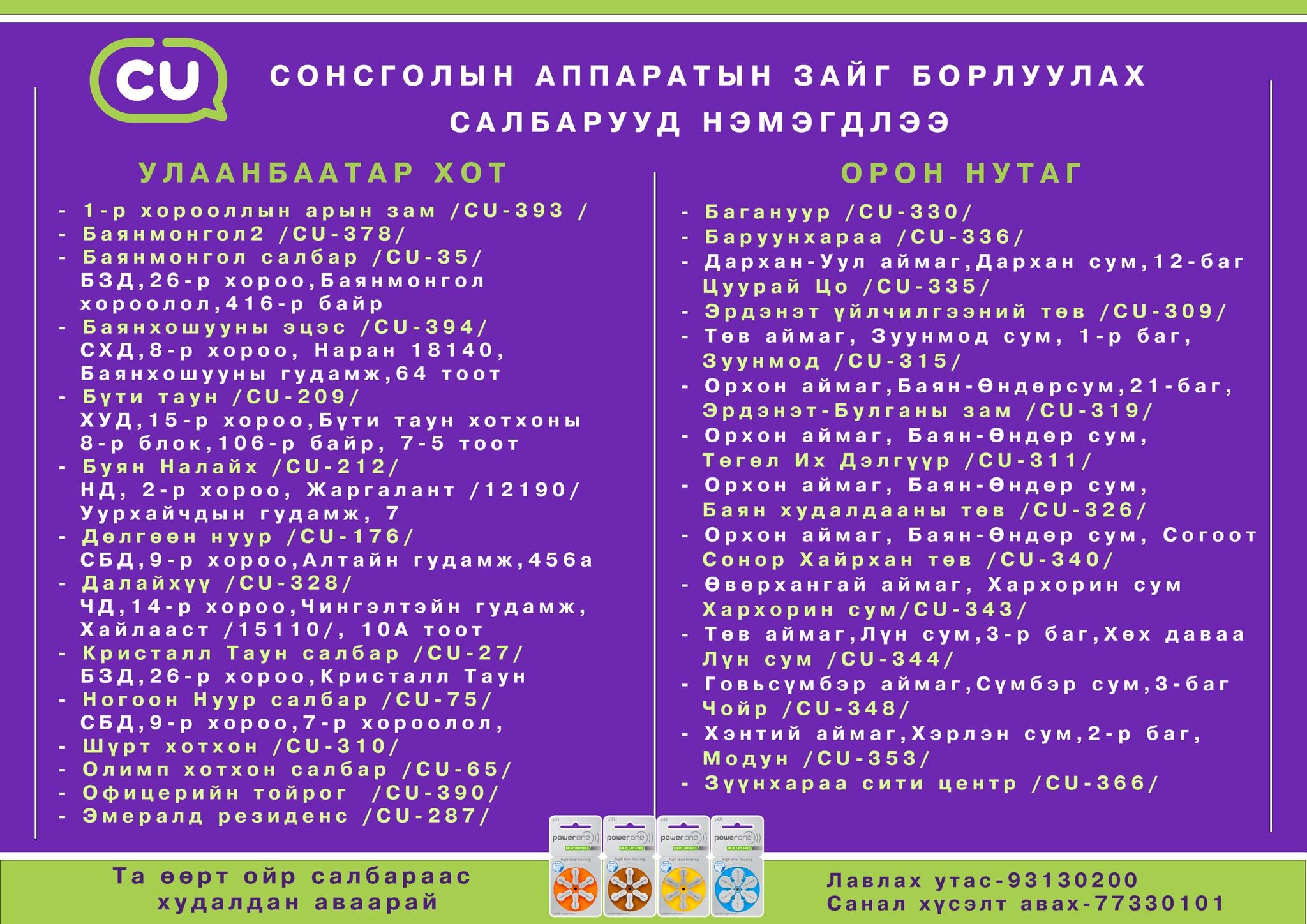 СU Шинэ салбарууд нэмэгдлээ.